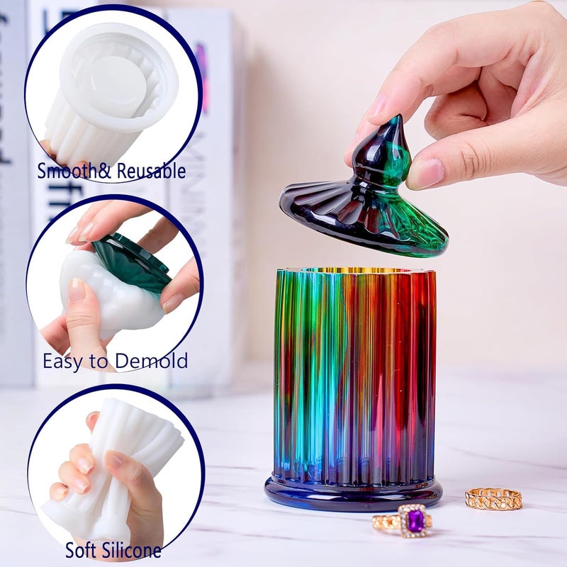 Dacies Jar Resin Molds Silicone with Lid Jewelry Storage Box Epoxy Resin Casting Mold for DIY Candle Vessels Pen Holder Cement Mould Cool Vintage Craft Making Candy Container Concrete Moulds Home Decoration - Image 3